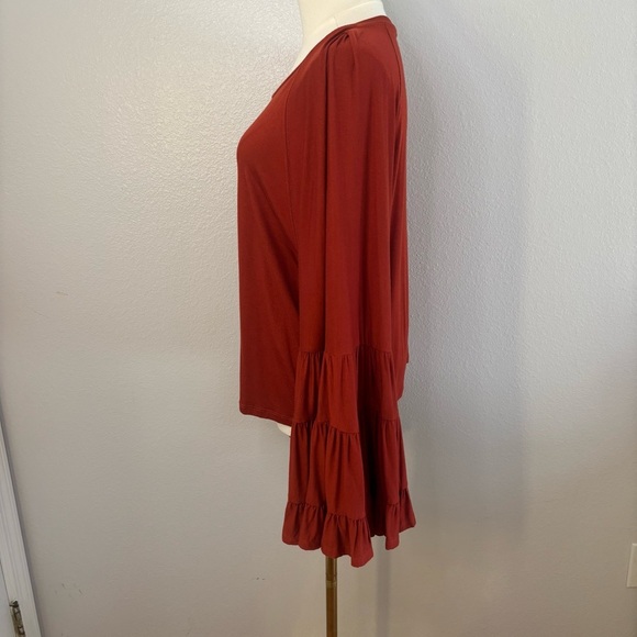 Rust Tiered Ruffle Bell Sleeve Top Women’s Medium Boho Fall Blouse- unbranded - Picture 2 of 13